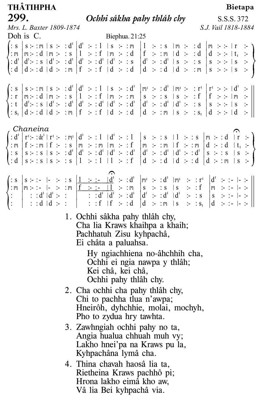 Hymn 299, “Ochhi sâkha pahy thlâh chy”, Edition 11