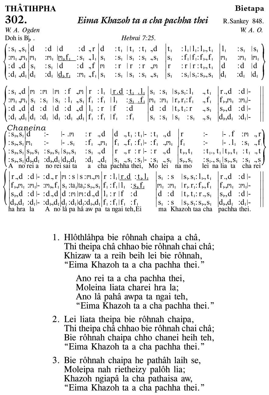 Hymn 302, “Eima Khazoh ta a cha pachha thei”, Edition 11