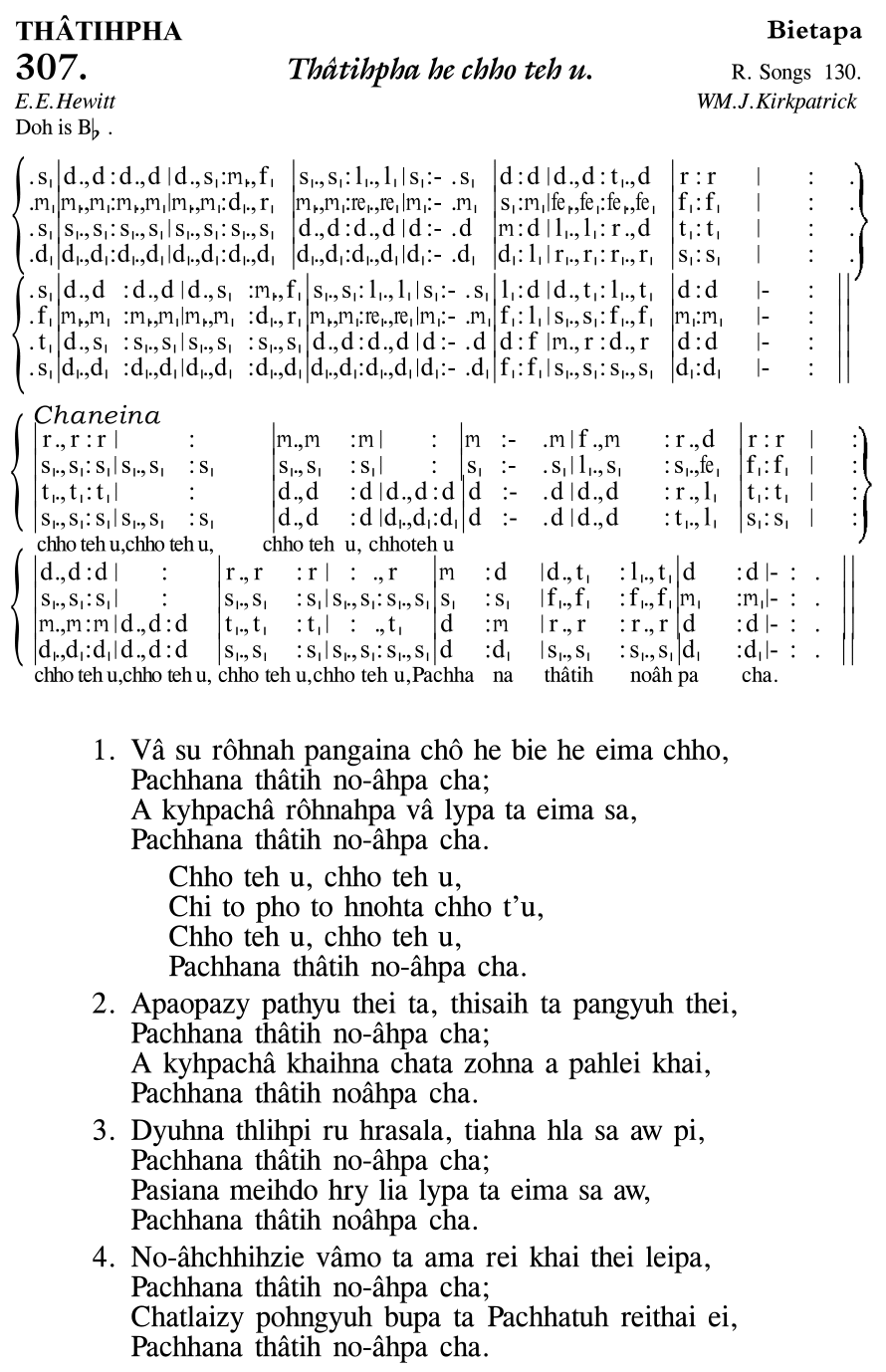 Hymn 307, “Thâtihpha he chho teh u.”, Edition 11
