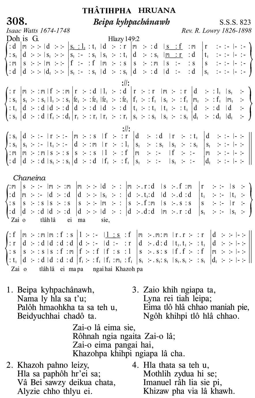 Hymn 308, “Beipa kyhpachânawh”, Edition 11