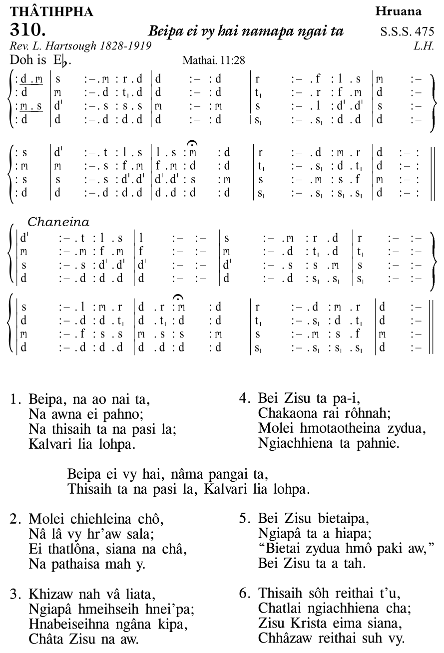 Hymn 310, “Beipa ei vy hai namapa ngai ta”, Edition 11