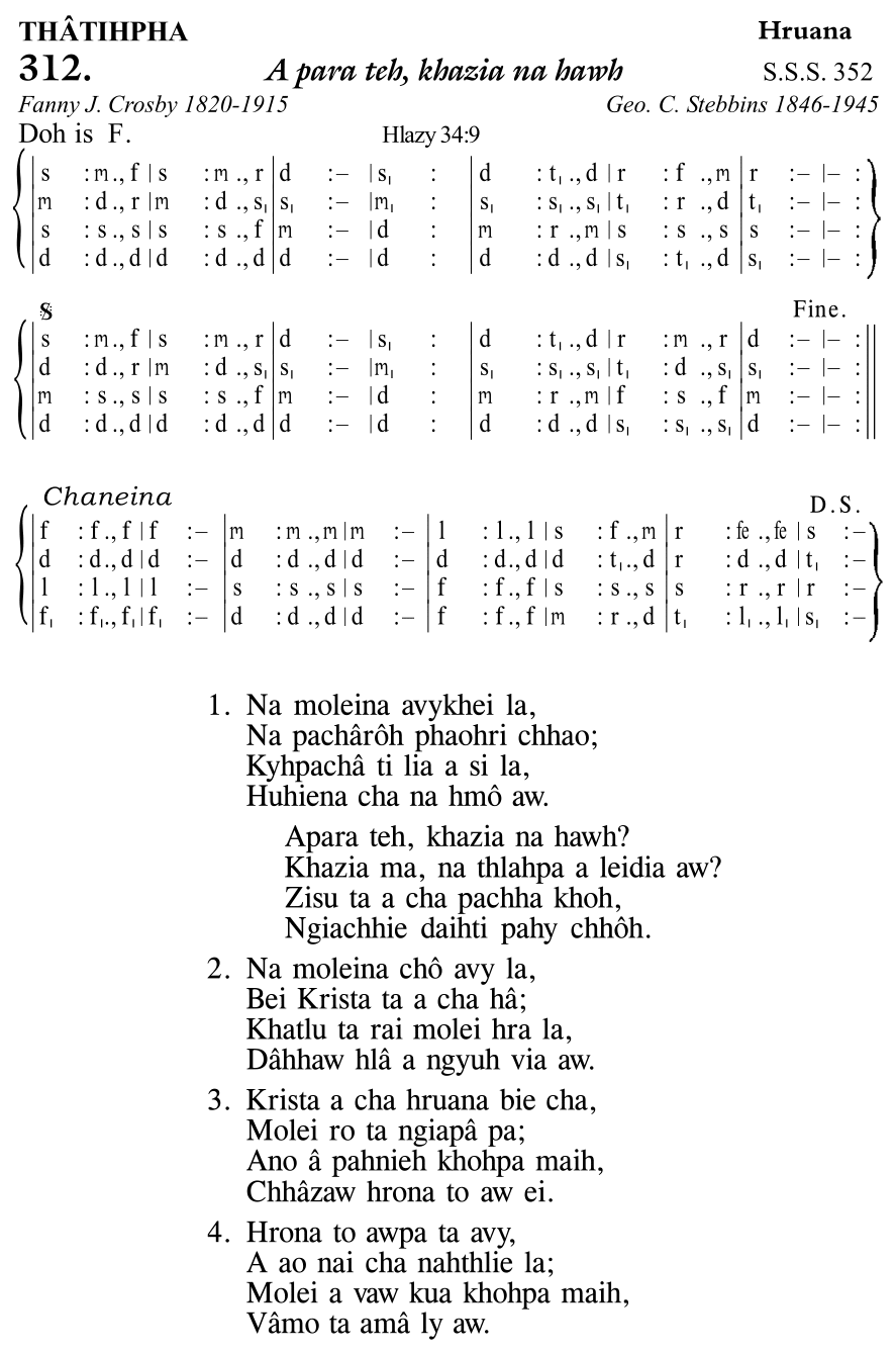 Hymn 312, “A para teh, khazia na hawh”, Edition 11