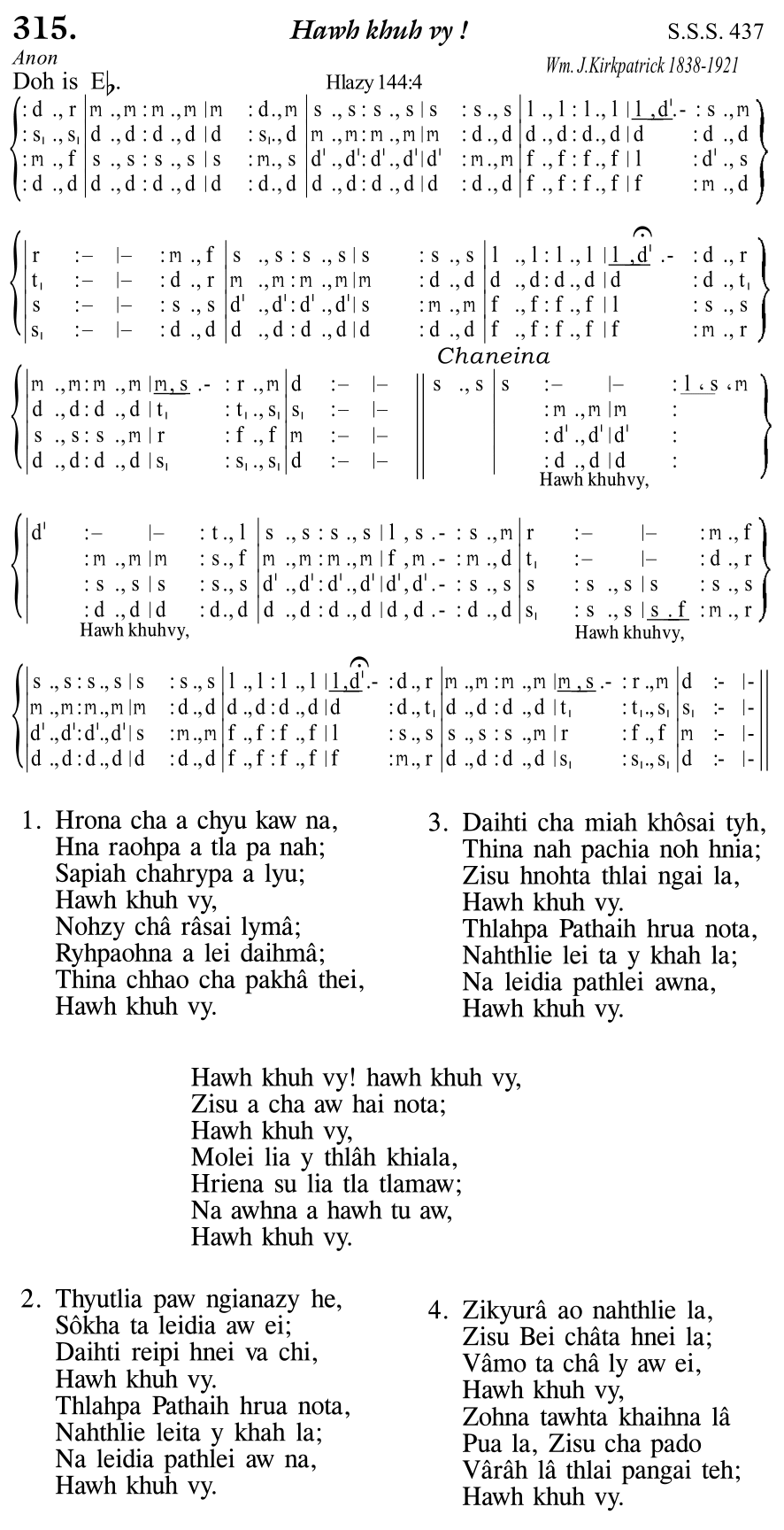 Hymn 315, “Hawh khuh vy !”, Edition 11