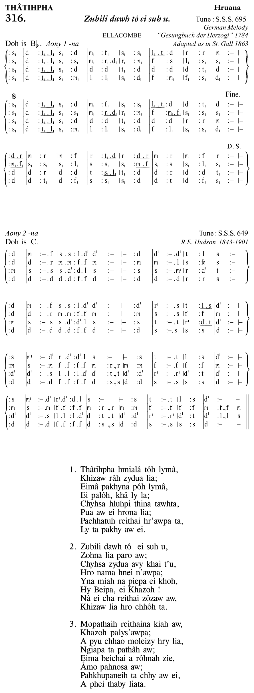 Hymn 316, “Zubili dawh tô ei suh u.”, Edition 11