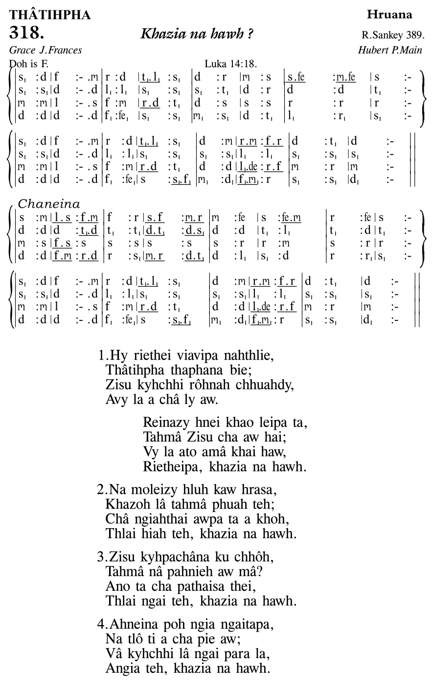 Hymn 318, “Khazia na hawh ?”, Edition 11