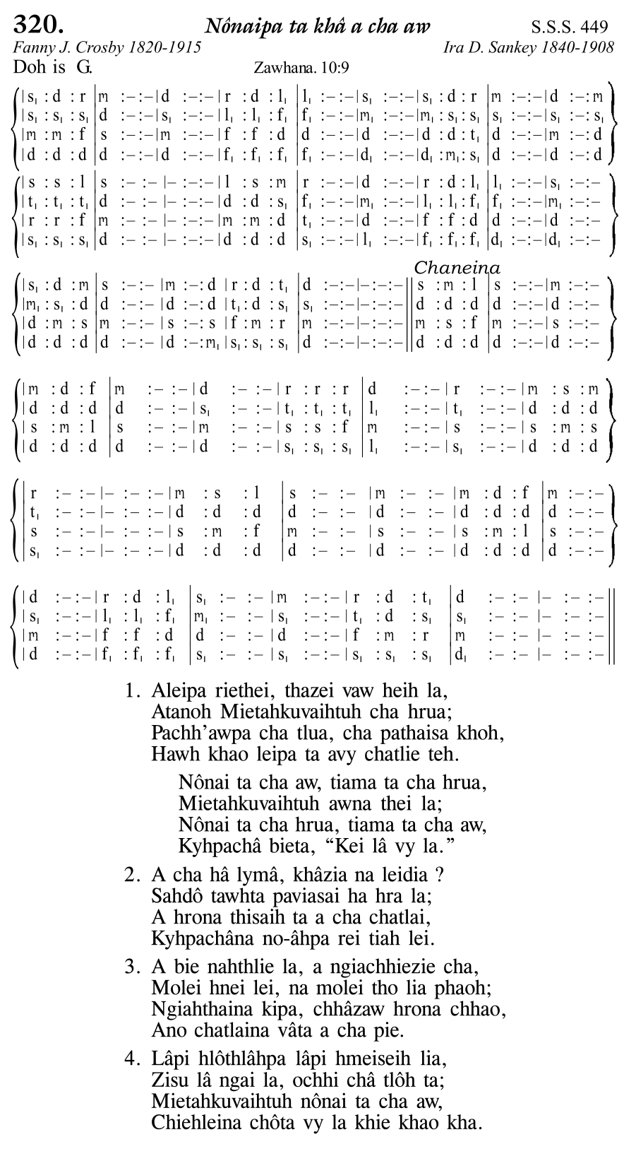 Hymn 320, “Nônaipa ta khâ a cha aw”, Edition 11