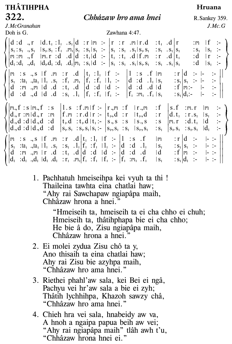 Hymn 322, “Chhâzaw hro ama hnei”, Edition 11