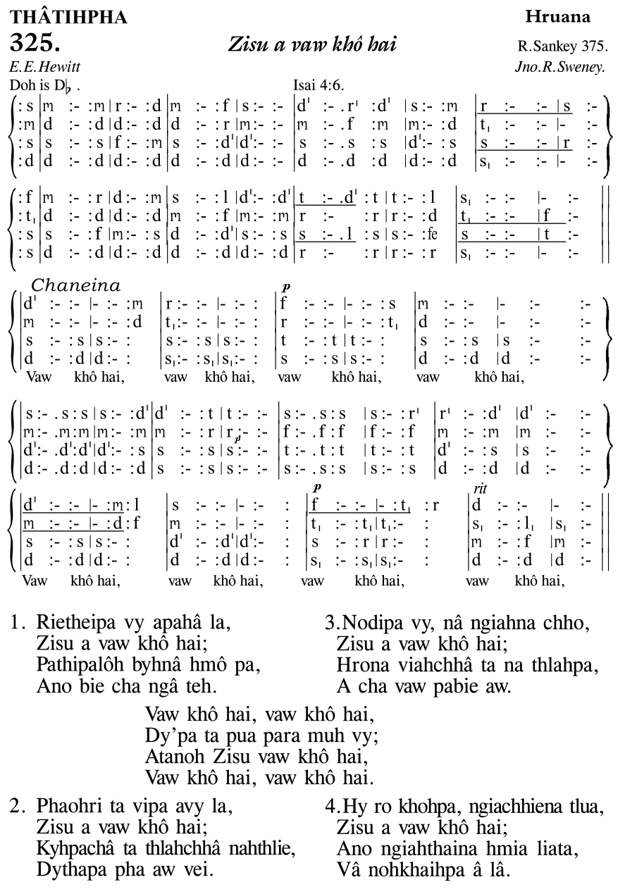 Hymn 325, “Zisu a vaw khô hai”, Edition 11