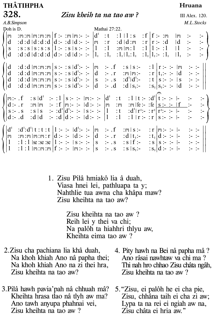 Hymn 328, “Zisu kheih ta na tao aw ?”, Edition 11