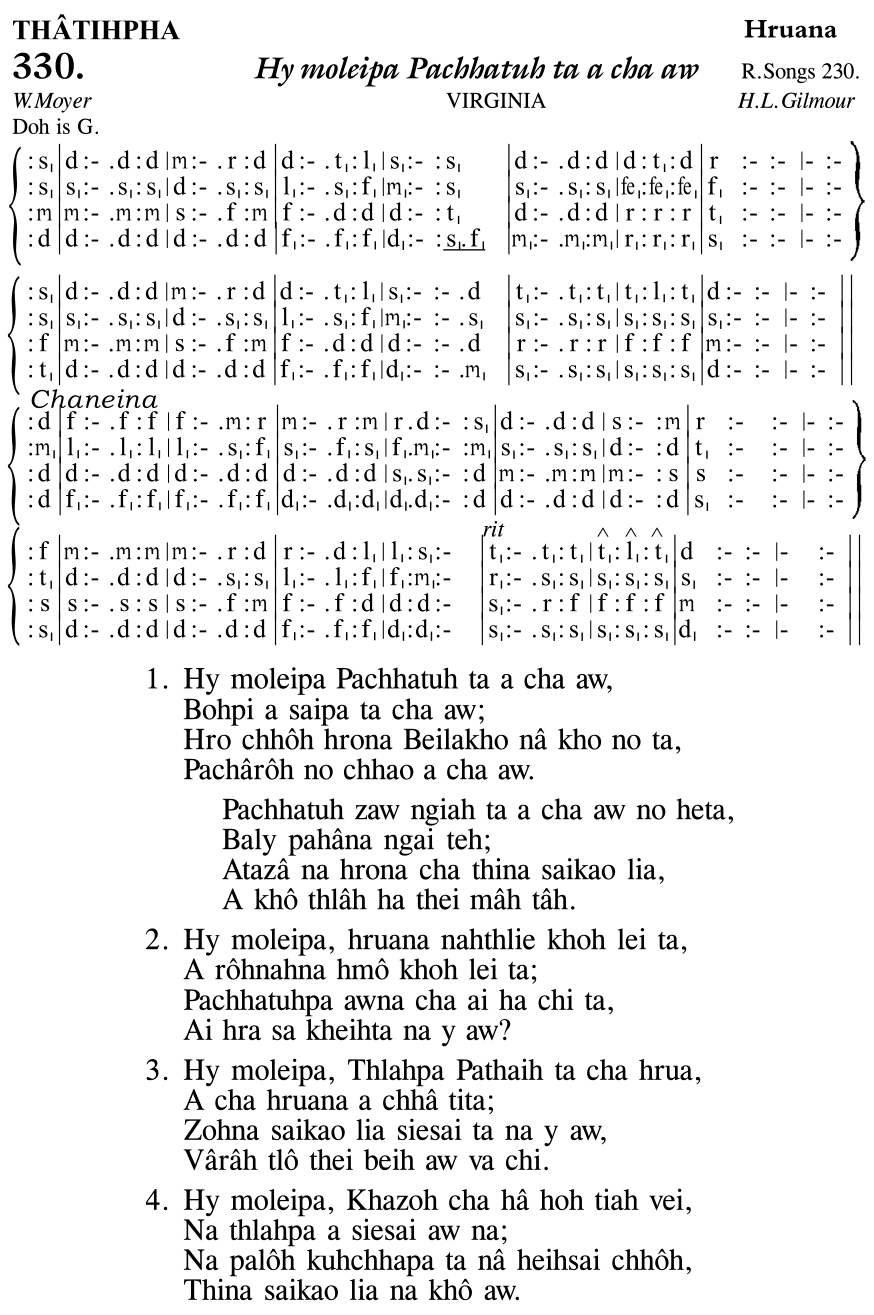 Hymn 330, “Hy moleipa Pachhatuh ta a cha aw”, Edition 11