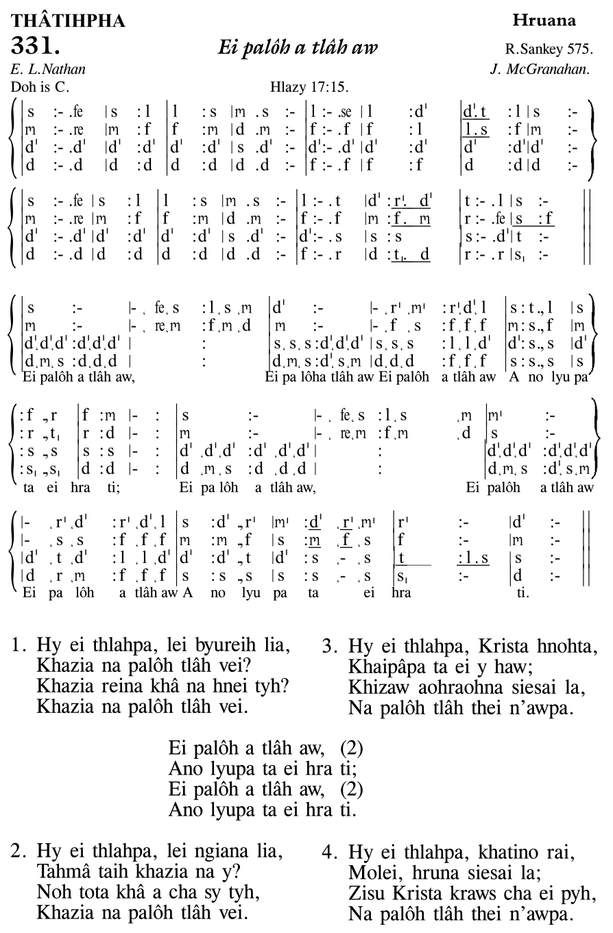 Hymn 331, “Ei palôh a tlâh aw”, Edition 11