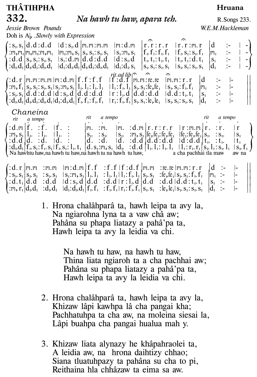 Hymn 332, “Na hawh tu haw, apara teh.”, Edition 11