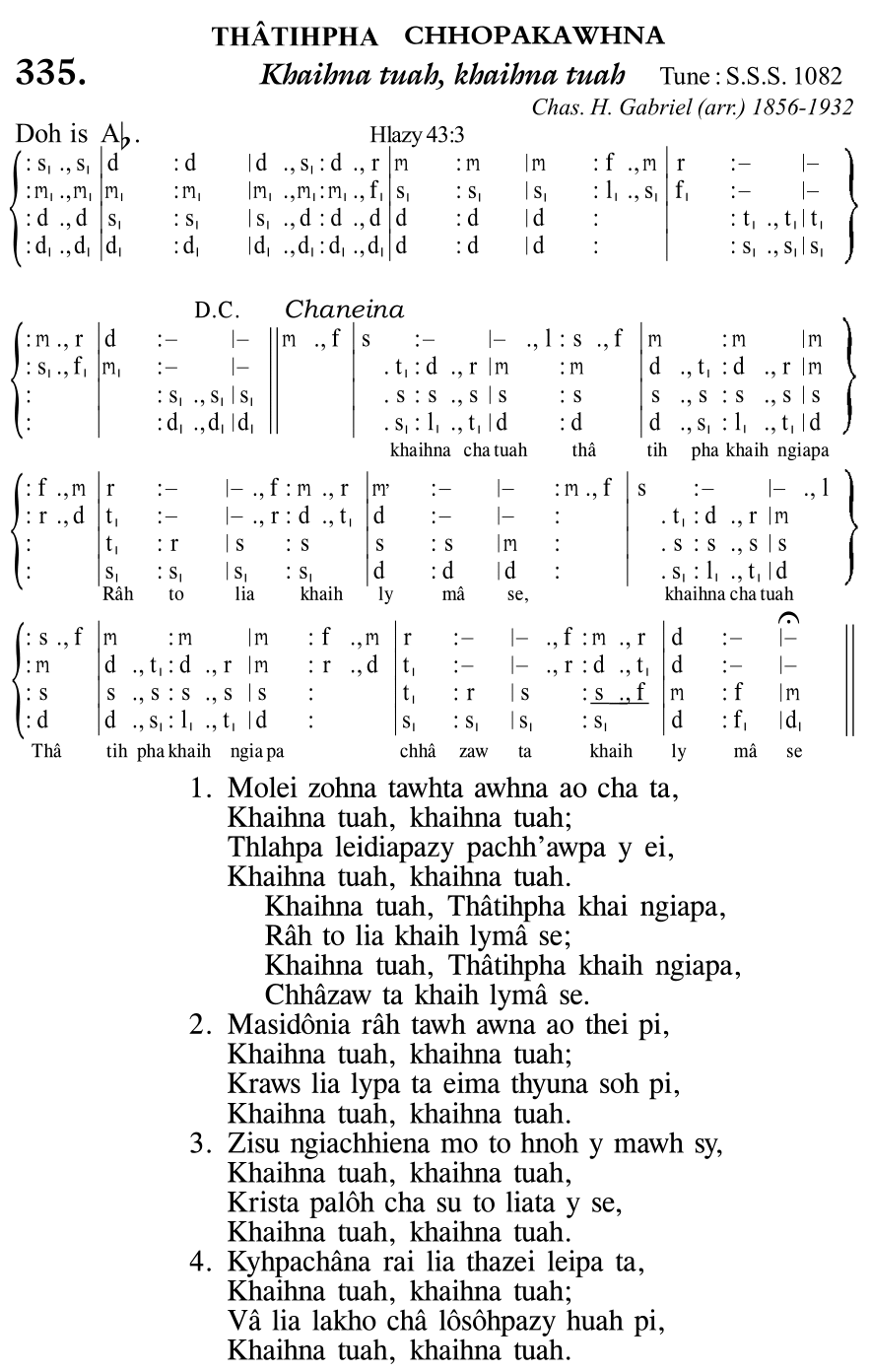 Hymn 335, “Khaihna tuah, khaihna tuah”, Edition 11