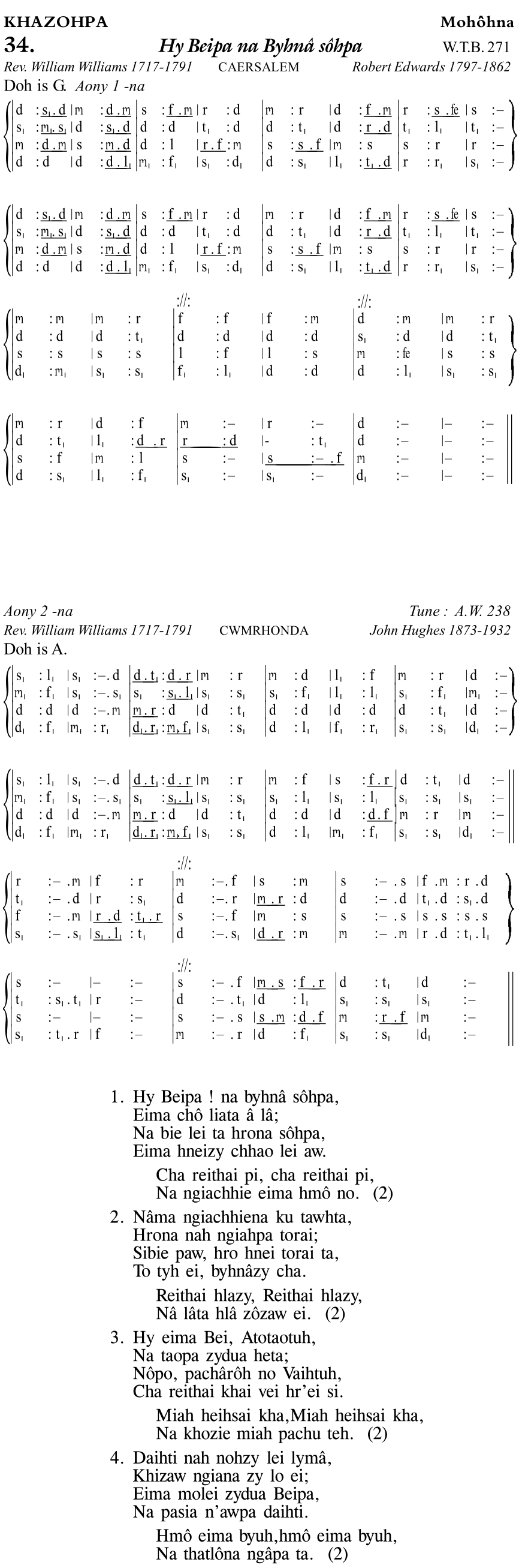 Hymn 34, “Hy Beipa na Byhnâ sôhpa”, Edition 11