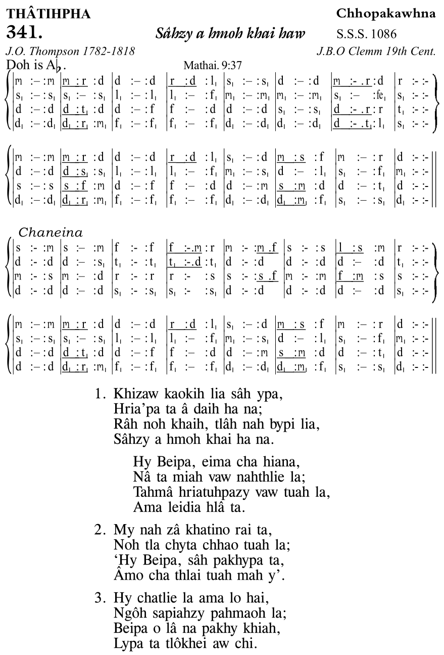 Hymn 341, “Sâhzy a hmoh khai haw”, Edition 11