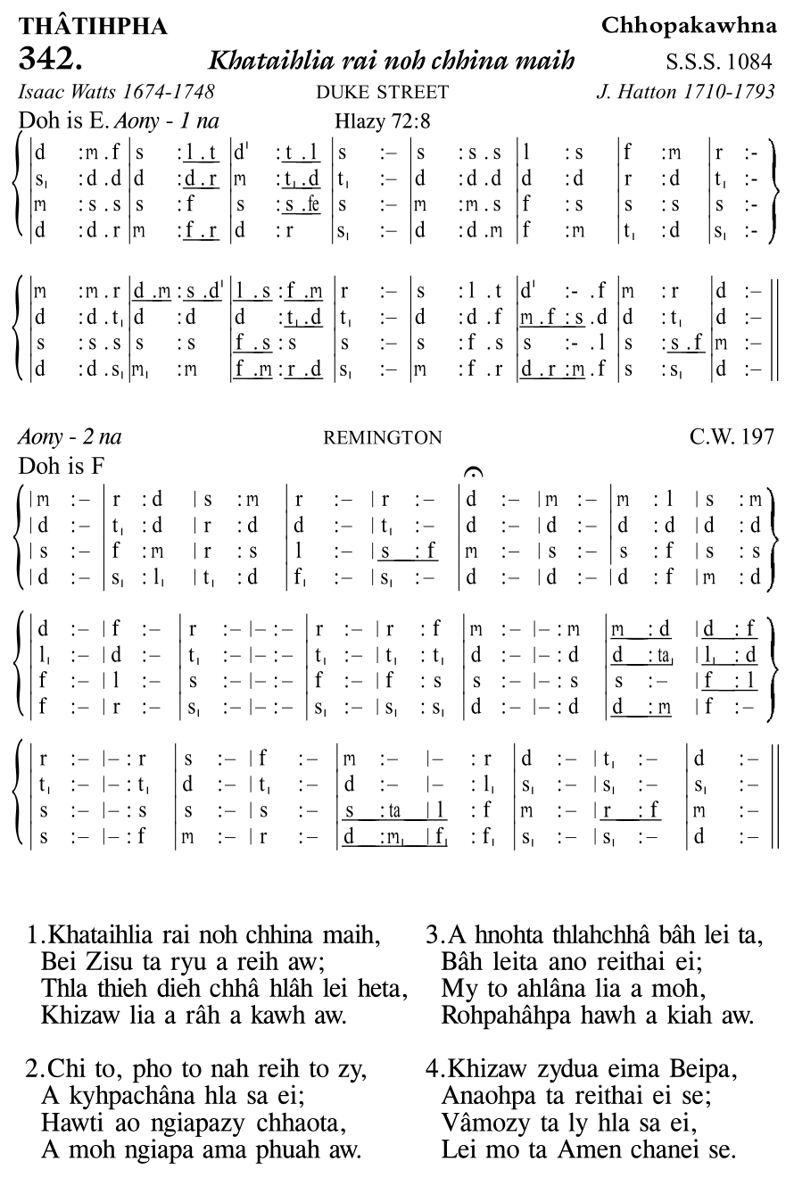 Hymn 342, “Khataihlia rai noh chhina maih”, Edition 11