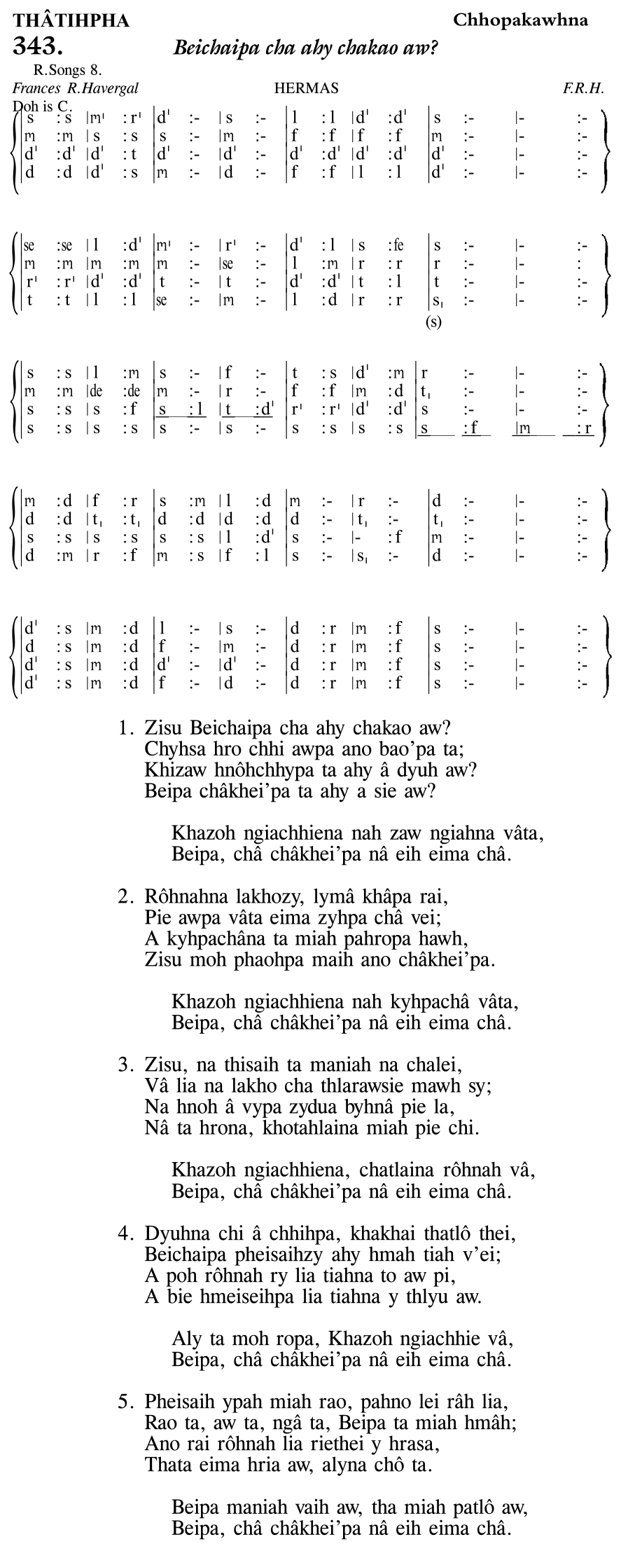 Hymn 343, “Beichaipa cha ahy chakao aw?”, Edition 11