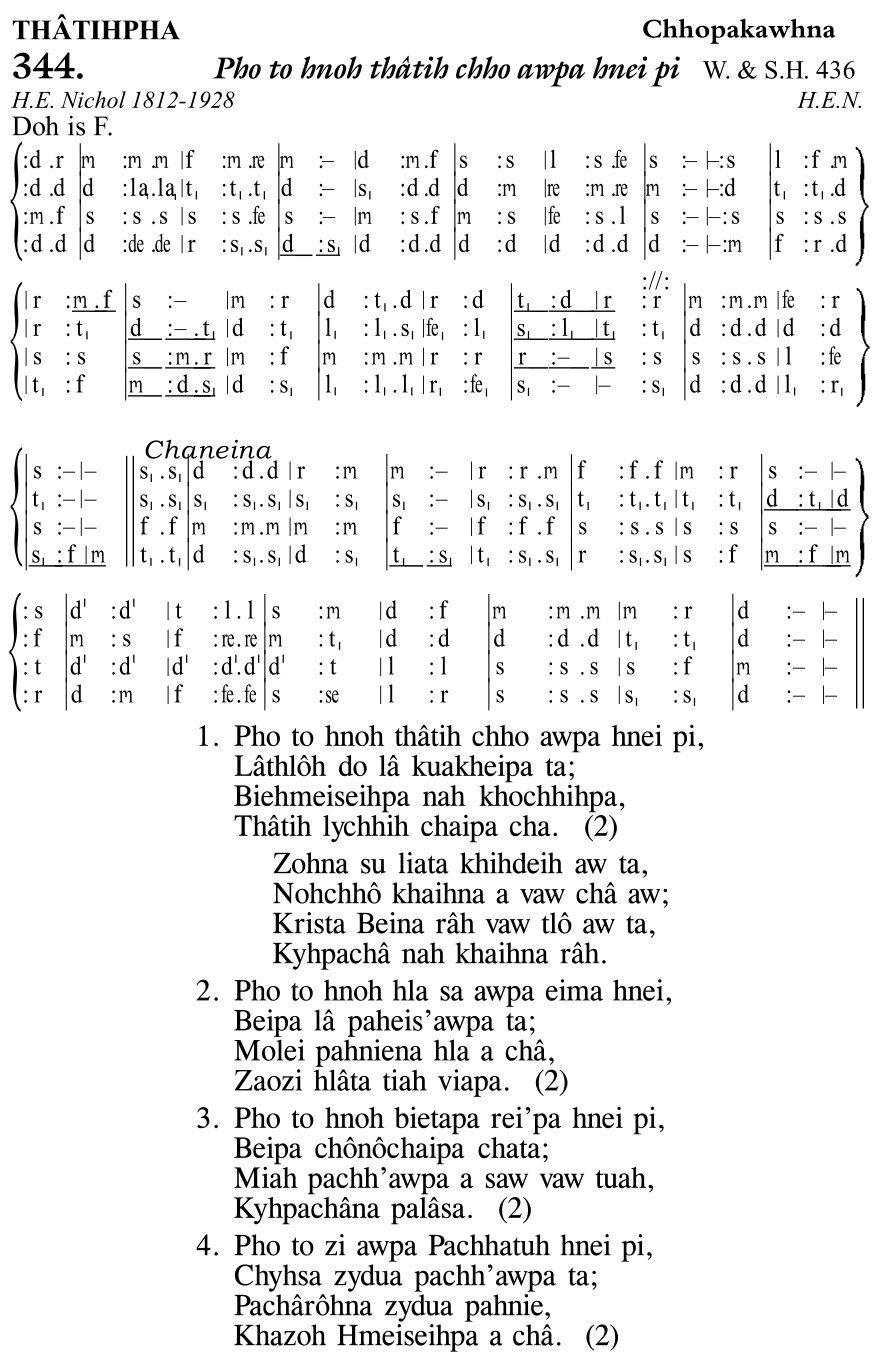 Hymn 344, “Pho to hnoh thâtih chho awpa hnei pi”, Edition 11