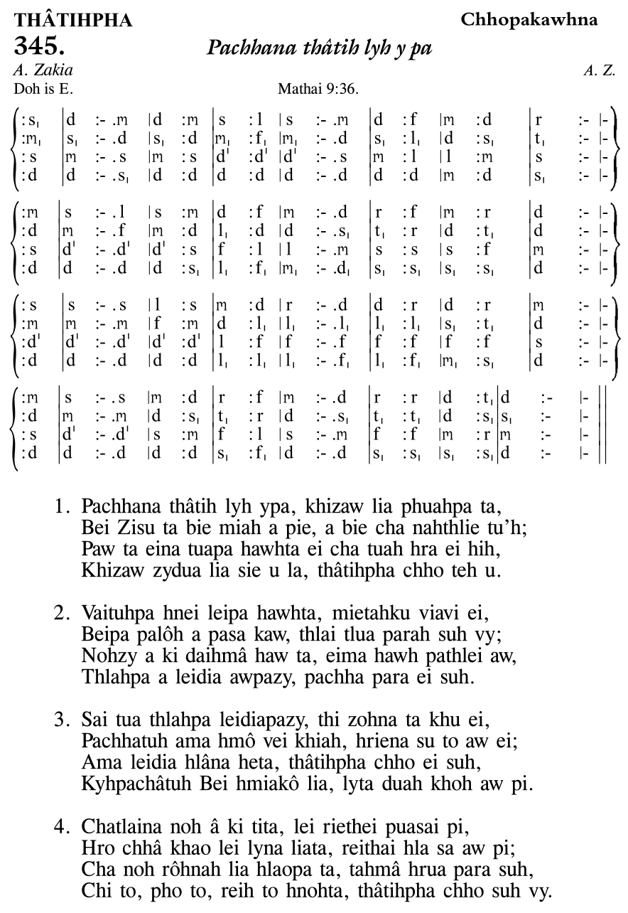 Hymn 345, “Pachhana thâtih lyh y pa”, Edition 11