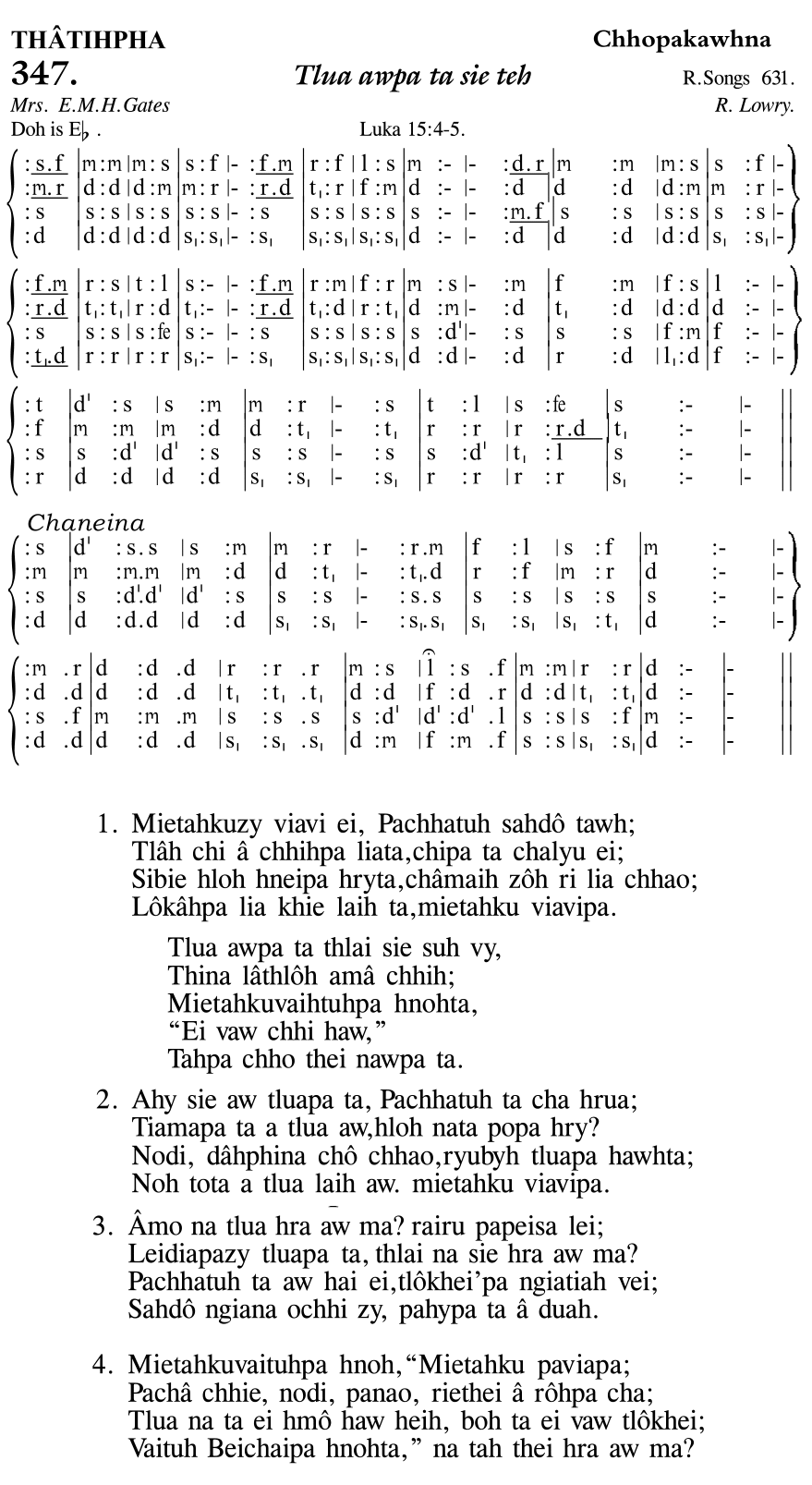 Hymn 347, “Tlua awpa ta sie teh”, Edition 11