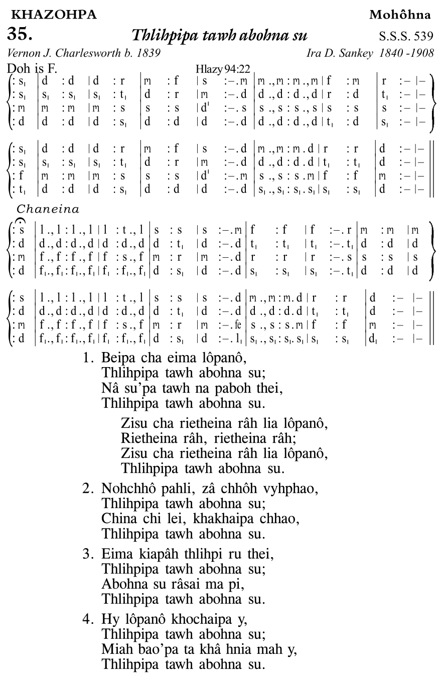 Hymn 35, “Thlihpipa tawh abohna su”, Edition 11