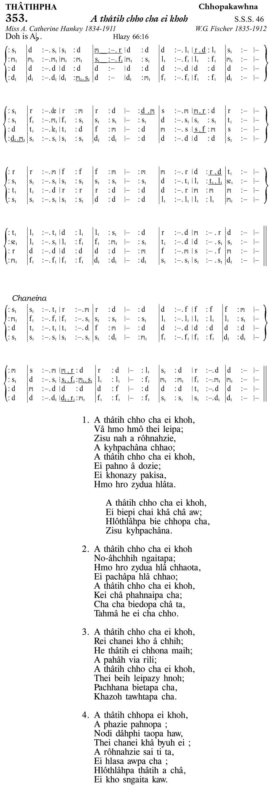 Hymn 353, “A thâtih chho cha ei khoh”, Edition 11