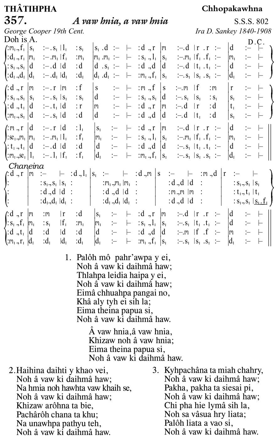 Hymn 357, “A vaw hnia, a vaw hnia”, Edition 11