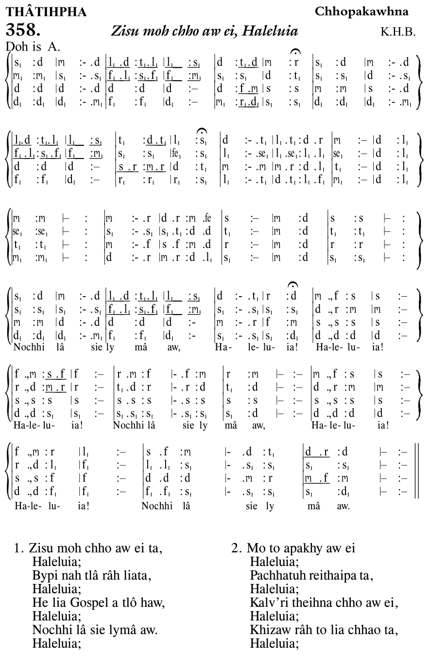 Hymn 358, “Zisu moh chho aw ei, Haleluia”, Edition 11