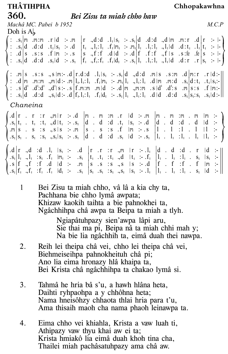 Hymn 360, “Bei Zisu ta miah chho haw”, Edition 11
