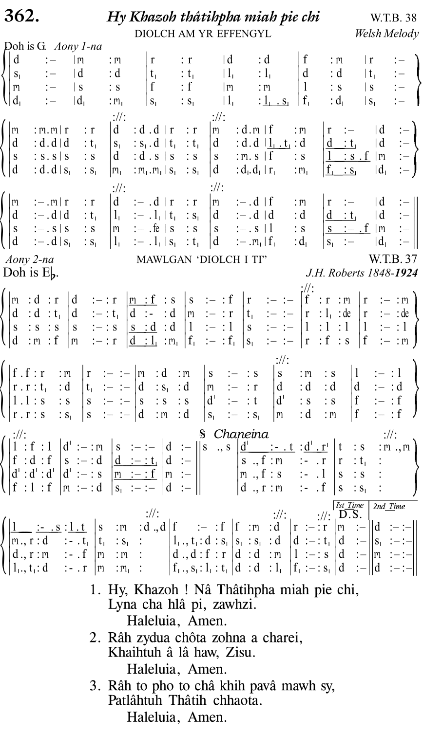 Hymn 362, “Hy Khazoh thâtihpha miah pie chi”, Edition 11