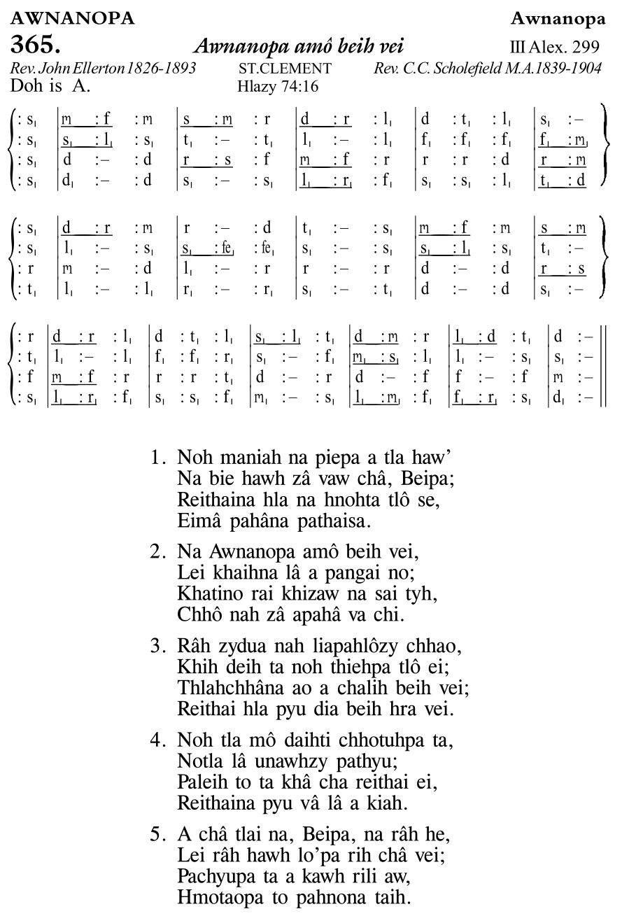 Hymn 365, “Awnanopa amô beih vei”, Edition 11