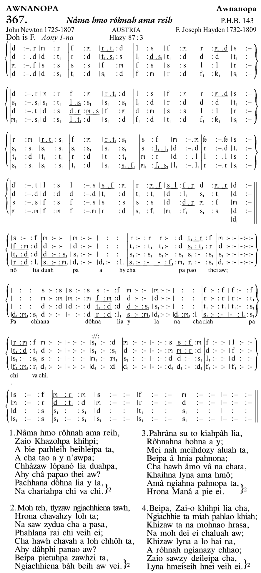 Hymn 367, “Nâma hmo rôhnah ama reih”, Edition 11