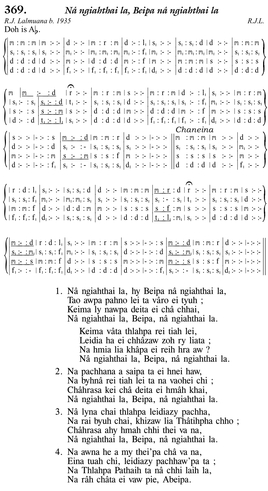 Hymn 369, “Nâ ngiahthai la, Beipa nâ ngiahthai la”, Edition 11