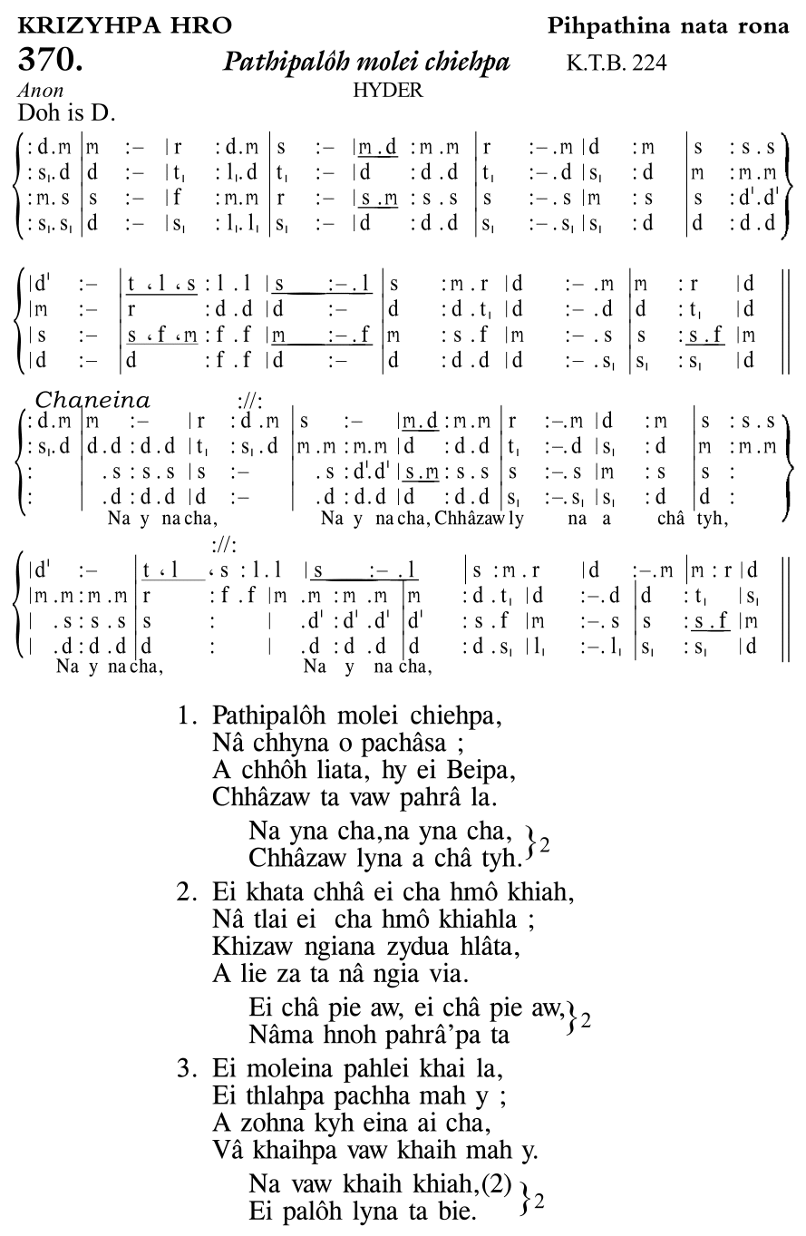 Hymn 370, “Pathipalôh molei chiehpa”, Edition 11