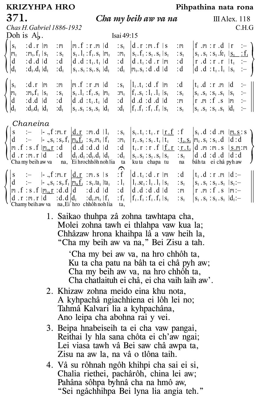Hymn 371, “Cha my beih aw va na”, Edition 11