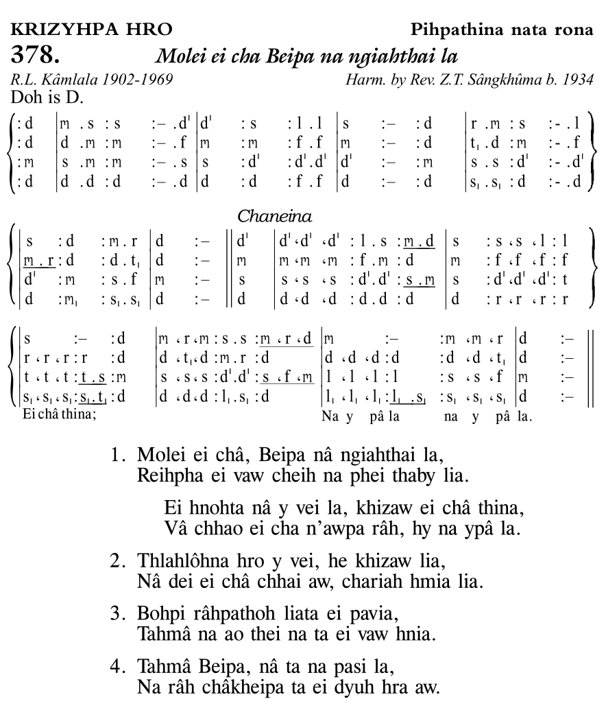 Hymn 378, “Molei ei cha Beipa na ngiahthai la”, Edition 11