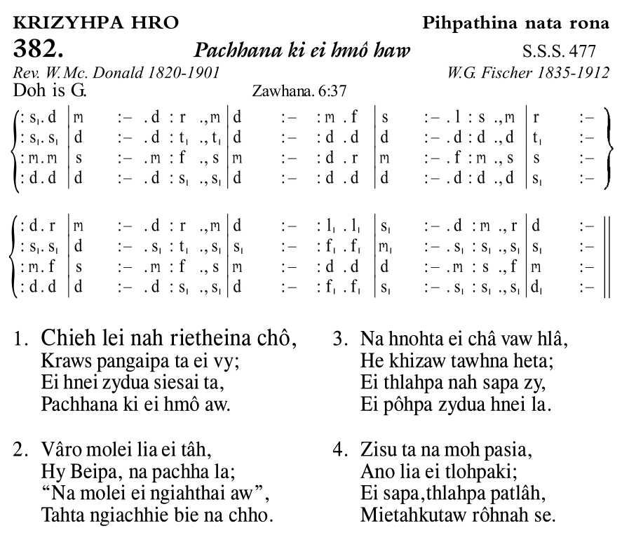 Hymn 382, “Pachhana ki ei hmô haw”, Edition 11