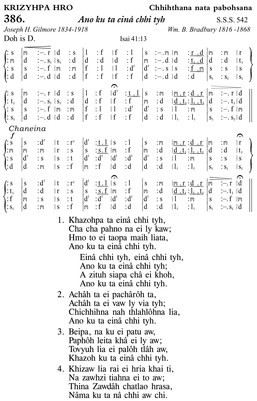 Hymn 386, “Ano ku ta einâ chhi tyh”, Edition 11