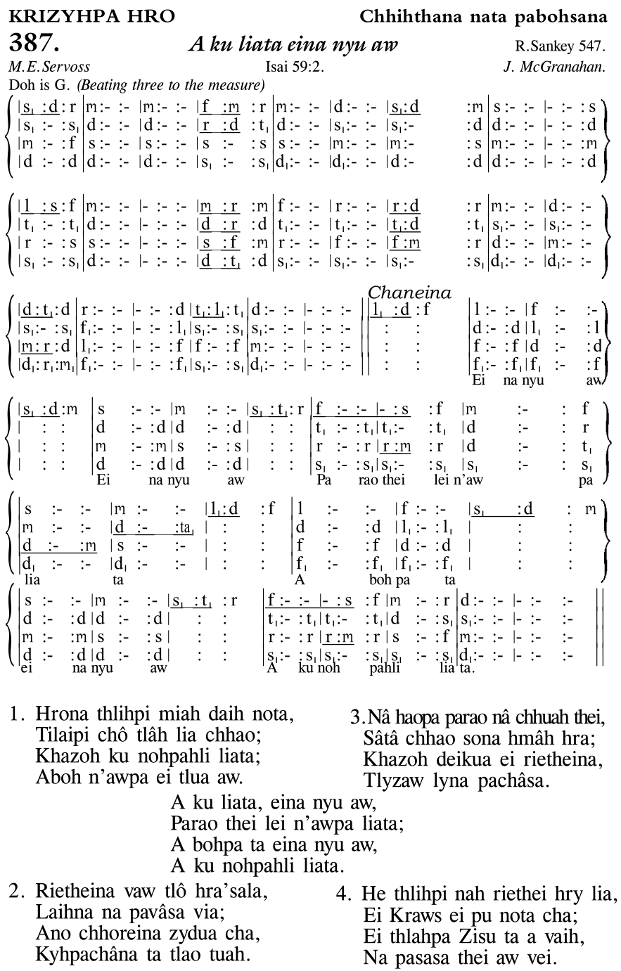 Hymn 387, “A ku liata eina nyu aw”, Edition 11