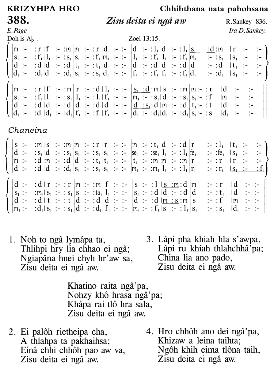 Hymn 388, “Zisu deita ei ngâ aw”, Edition 11