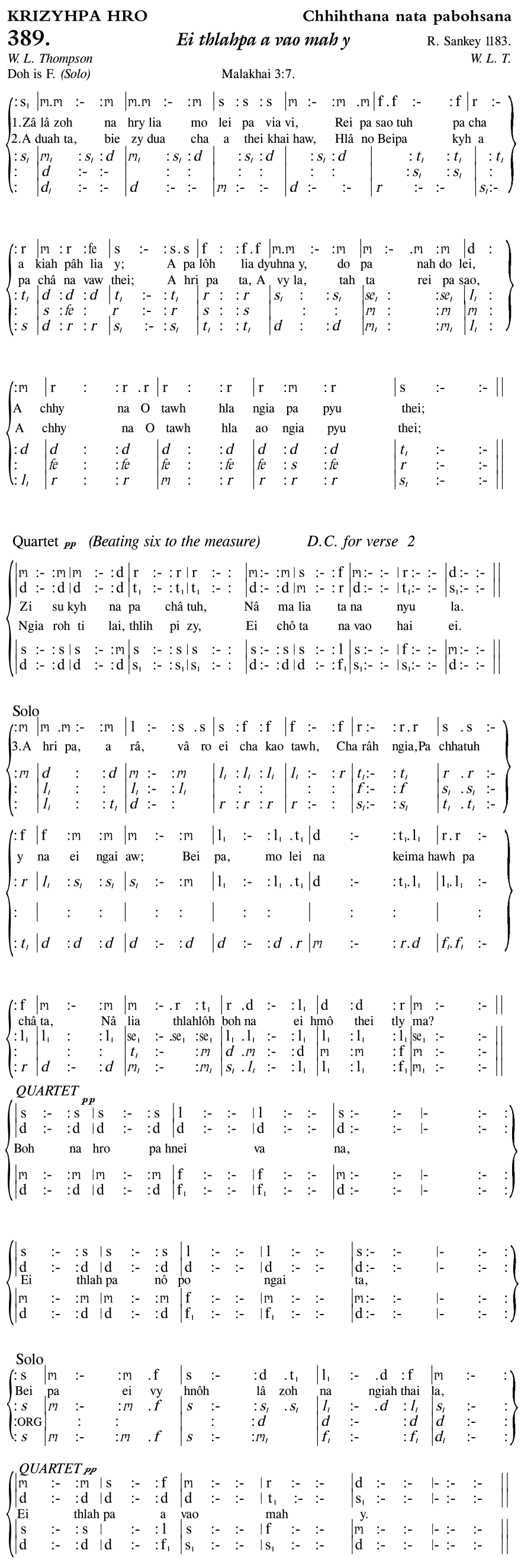 Hymn 389, “Ei thlahpa a vao mah y”, Edition 11