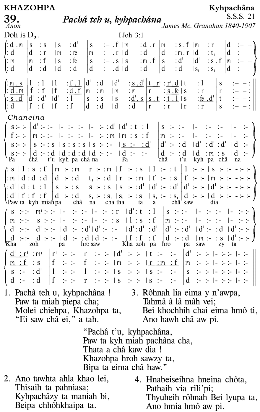 Hymn 39, “Pachâ teh u, kyhpachâna”, Edition 11