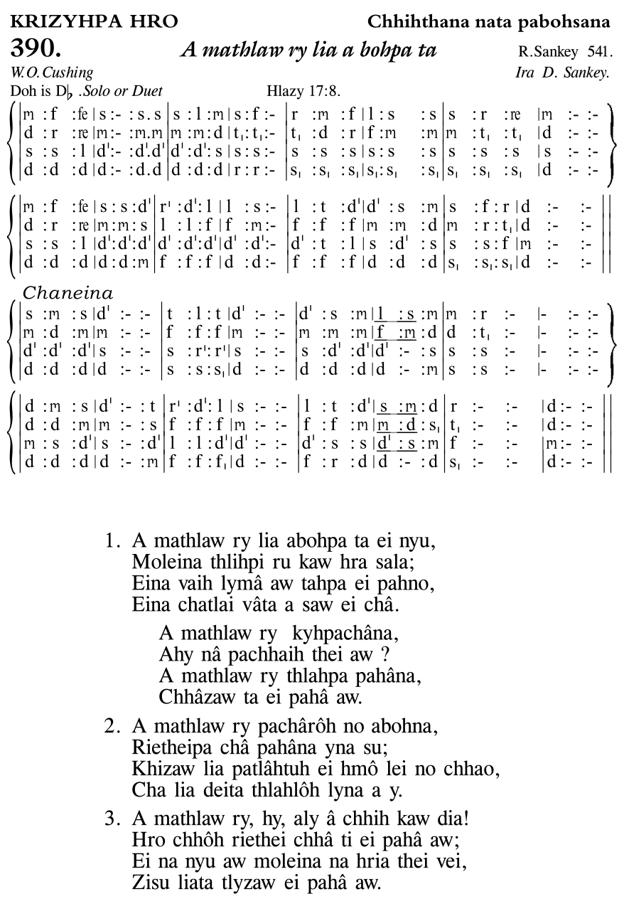 Hymn 390, “A mathlaw ry lia a bohpa ta”, Edition 11