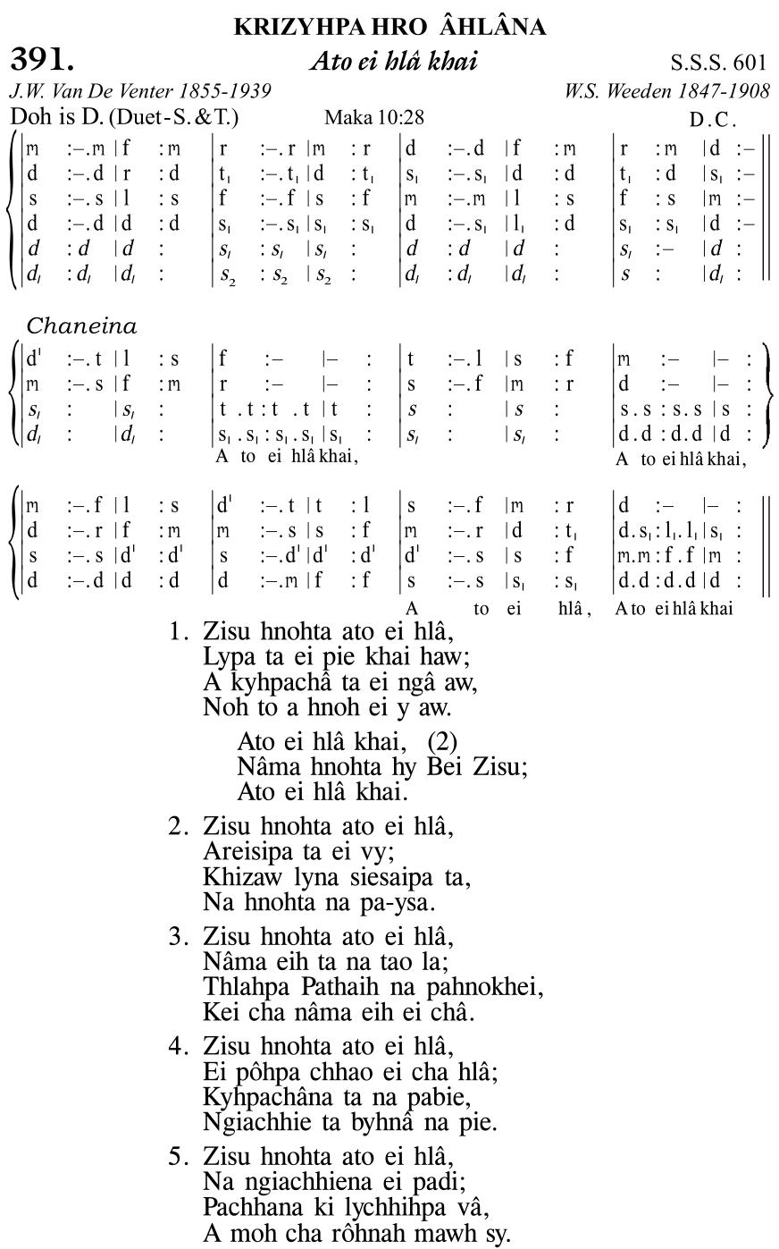Hymn 391, “Ato ei hlâ khai”, Edition 11