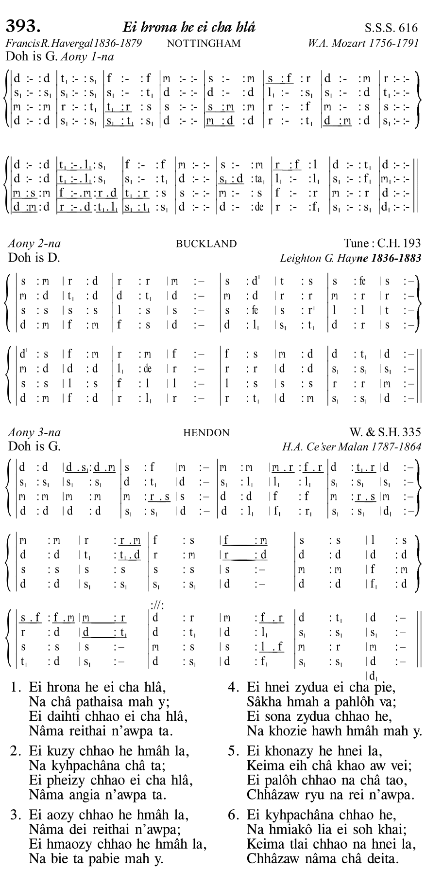 Hymn 393, “Ei hrona he ei cha hlâ”, Edition 11
