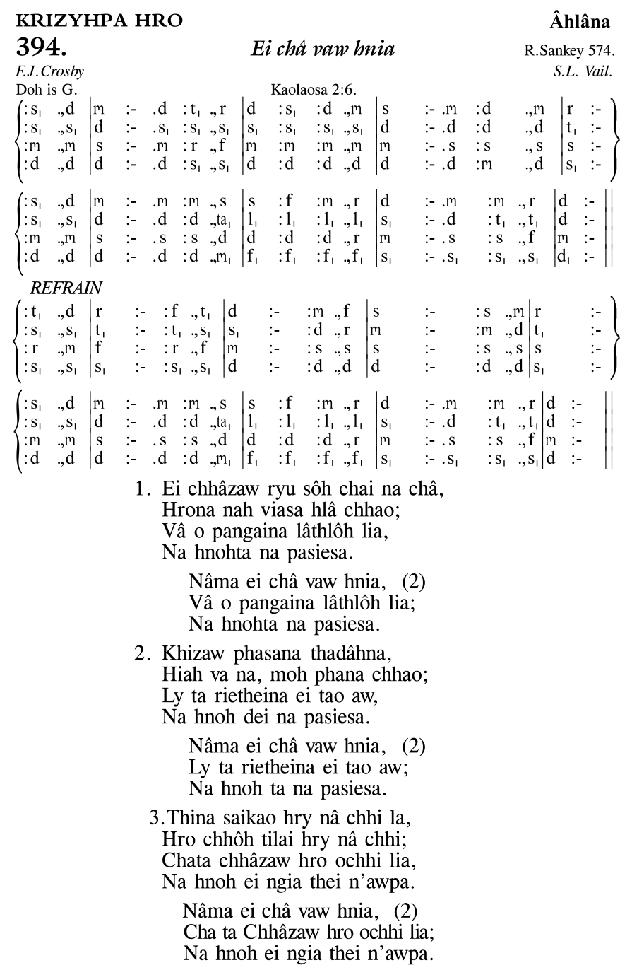 Hymn 394, “Ei châ vaw hnia”, Edition 11