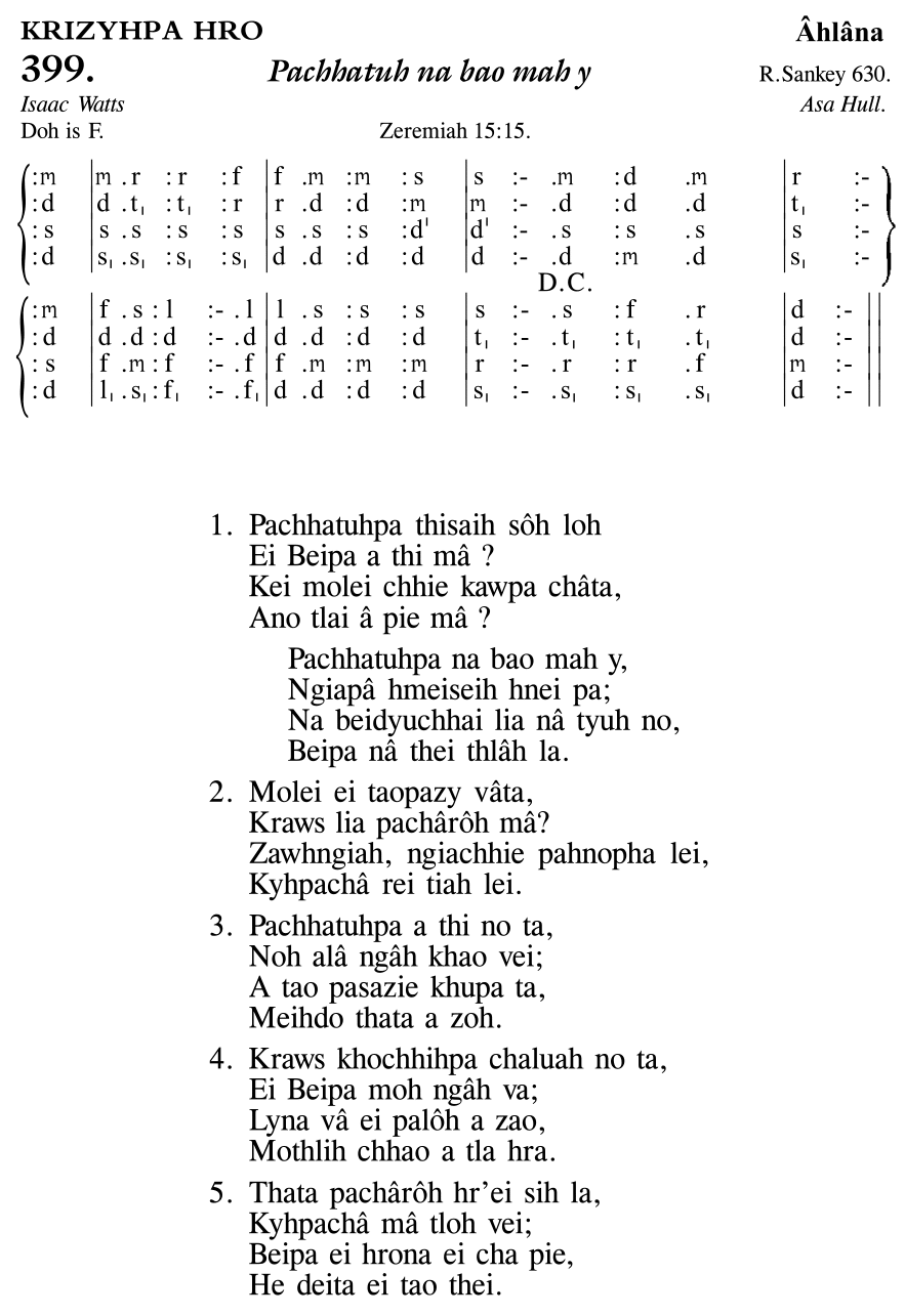 Hymn 399, “Pachhatuh na bao mah y”, Edition 11
