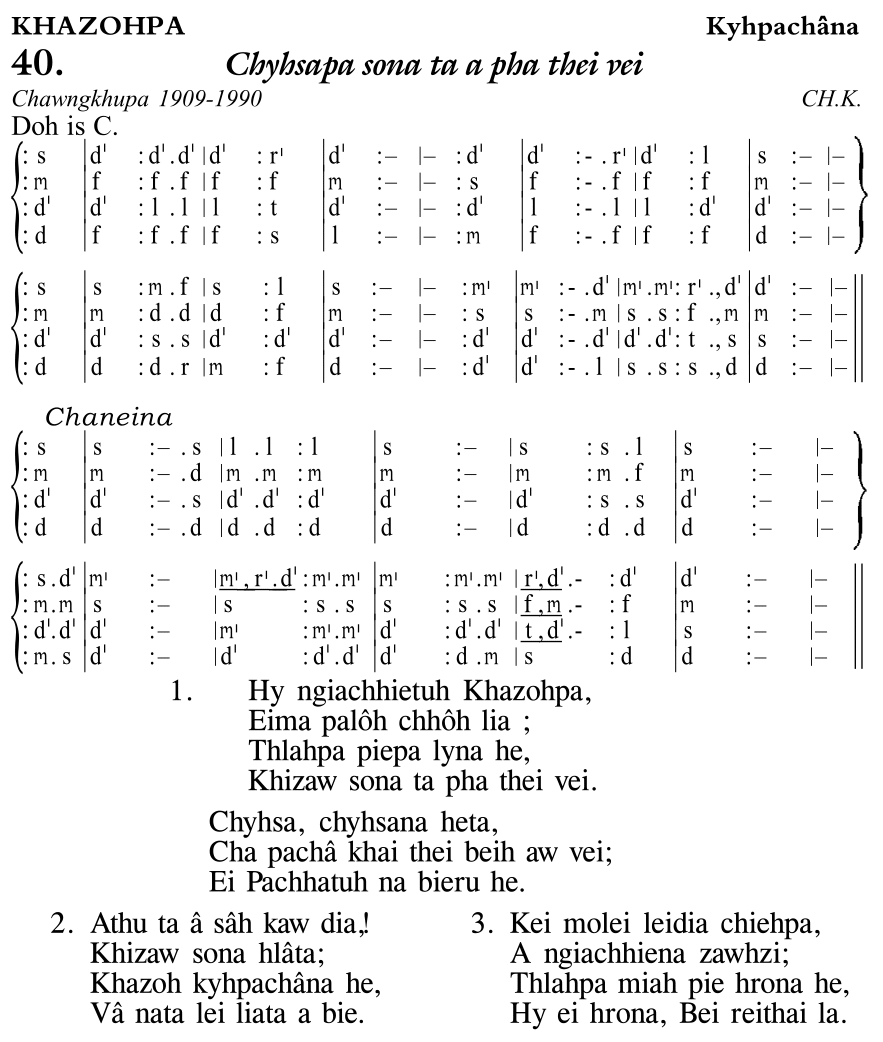 Hymn 40, “Chyhsapa sona ta a pha thei vei”, Edition 11