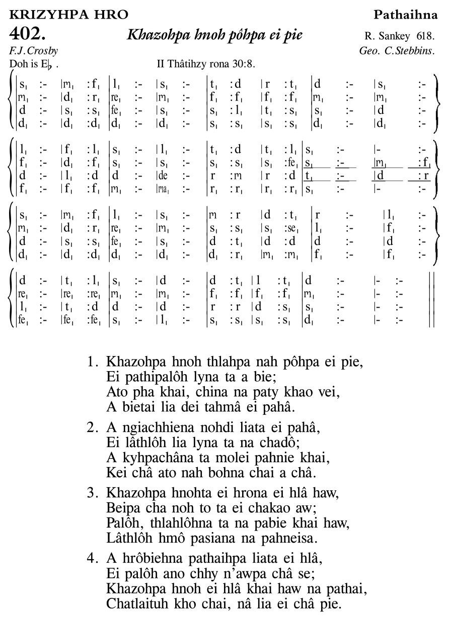 Hymn 402, “Khazohpa hnoh pôhpa ei pie”, Edition 11