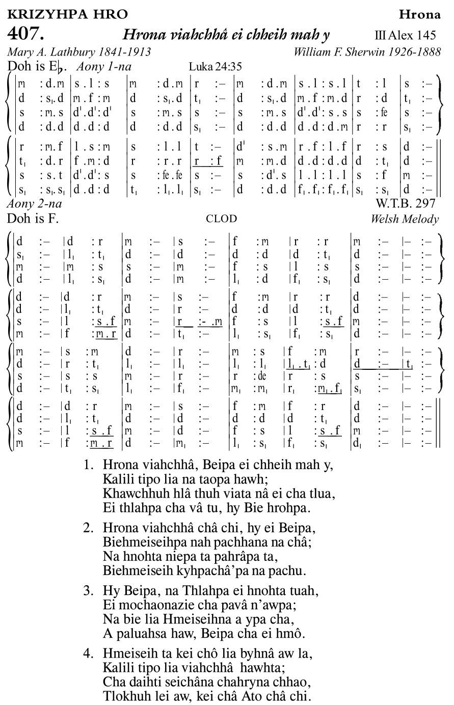 Hymn 407, “Hrona viahchhâ ei chheih mah y”, Edition 11